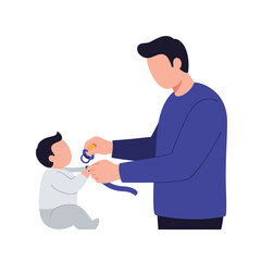 Poster - Father helping child with a playful interaction in flat vector art