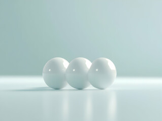 Fototapete - Three Glossy White Spheres Arranged Harmoniously on a Smooth Reflective Surface in Minimalist Style