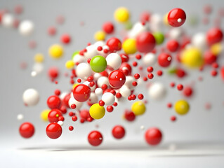 Fototapete - Vibrant Composition of Red Yellow Green and White Spheres in Abstract Arrangement on a Bright Background