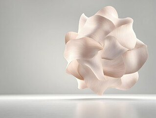Fototapete - Abstract Beige 3D Rendered Sphere with Geometric Cube Surface Pattern Floating in a Modern Light Studio