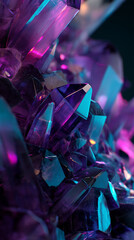 Poster - Close-up of purple and teal crystal cluster, showcasing sharp facets and vibrant color gradients, representing luxury, energy, and mystery, ideal for fantasy or science fiction themes