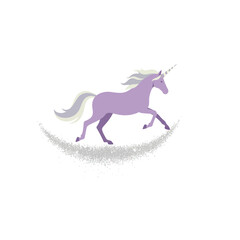 Poster - Purple unicorn running gracefully in a flat and minimal style vector art