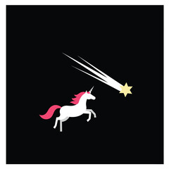 Poster - Unicorn with colorful mane and shooting star in flat vector art style vector illustration