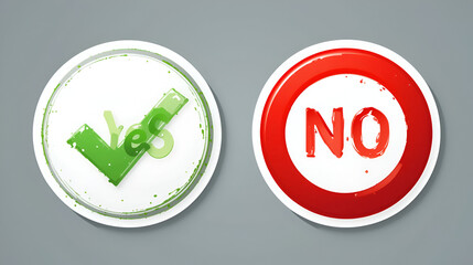 Yes or no vector stickers. Green check mark Yes and red No icon. Symbols YES and NO button for vote, decision, web, logo, app, UI. A label for any purpose. Vector illustration