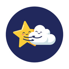Poster - Happy star and smiling cloud in flat design vector art