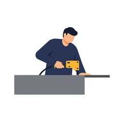 Poster - Person using power tool with flat design style vector art