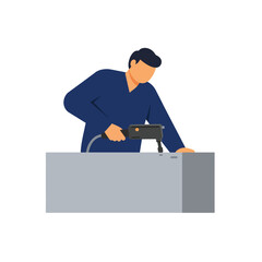 Poster - Worker using a spray gun on a surface in minimal vector art