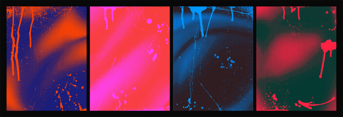 set of punk posters with graffiti and street art. vintage covers with brush texture, splashes, distr
