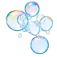 Wall Mural - Soapy Spheres: A cluster of iridescent soap bubbles float weightlessly, capturing the playful essence of childhood, a vibrant symbol of fleeting beauty and delicate form.