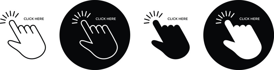 Poster - click here cursors symbol. stroke and outline hand clicking cursor art. website hand click cursor symbol vector illustration.