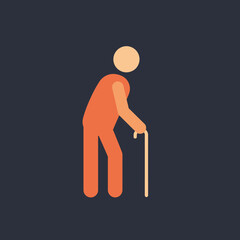 Poster - Elderly person using a walking cane in minimal design vector art