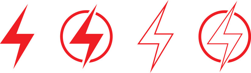 Poster - red lightning bolt, electric thunderbolt, lightning strike, dangerous symbol element vector illustration.