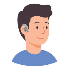 Poster - Person wearing a headset smiling in a flat and simple vector illustration