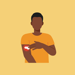 Poster - Person showing arm with a bandage in flat vector art