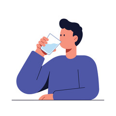 Poster - Person drinking water in a modern flat style vector art