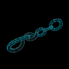 digital chain made of binary code on a black background, symbolizing ai enabled blockchain and cyber