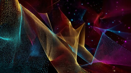 Abstract Mesh Waves with Dotted Surface and Colorful Lighting