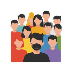 Poster - Group of diverse people wearing masks in flat design vector art