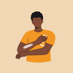 Poster - Person holding a drink with a decorative arm tattoo in flat vector art