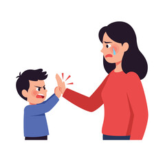 Poster - Child expressing frustration while mother shows disappointment in flat vector illustration