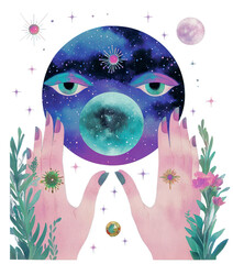 Wall Mural - png tarot illustration moon art.