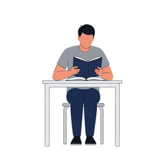 Poster - Person reading a book at a table in flat vector art style