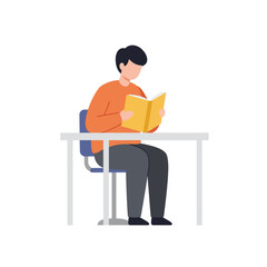 Poster - Person sitting at a table reading a book in flat vector art
