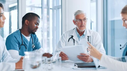 Aufkleber - paperwork, healthcare or doctors in meeting with nurses, planning or health treatment results in hos