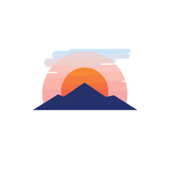 Poster - Mountain silhouette with sunset gradient in flat design vector art