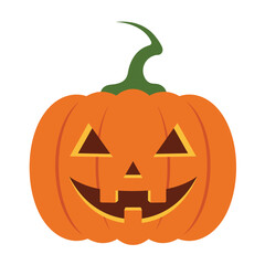 Poster - Happy Halloween pumpkin with a smiling face in flat vector art style