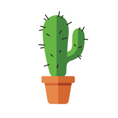 Poster - Green cactus plant in pot with flat design style vector illustration