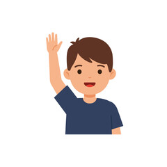 Poster - Happy child waving hand in flat, minimal design vector illustration