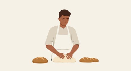 Poster - Baker preparing dough with skillful technique in flat vector art