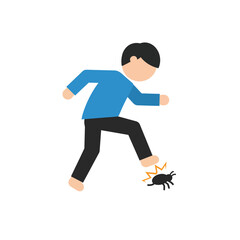 Poster - Person stepping on a bug in flat vector art style with vibrant colors
