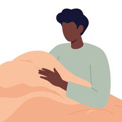 Poster - Person gently holding soft blanket in minimal flat design vector illustration