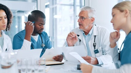 Aufkleber - paperwork, healthcare or doctors in meeting with teamwork, planning or treatment results in hospital