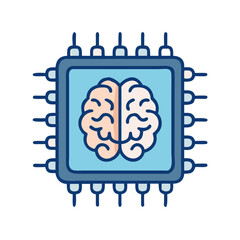 Aufkleber - Microchip with Brain Icon Representing Artificial Intelligence and Cognitive Computing
