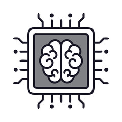 Aufkleber - Microchip with Brain Icon Representing Artificial Intelligence and Cognitive Computing