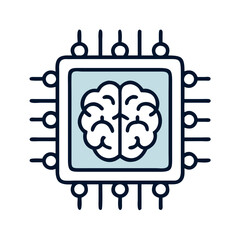 Aufkleber - Microchip with Brain Icon Representing Artificial Intelligence and Cognitive Computing