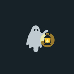 Poster - Ghost holding a lantern in a flat style vector illustration
