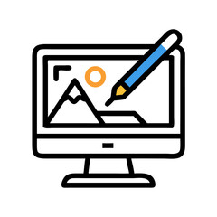 Poster - Monitor with Image and Brush Icon Representing Graphic Editing and Digital Art Creation