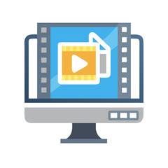Fototapete - Monitor with Play Button and Filmstrip Icon Representing Video Streaming and Multimedia Content