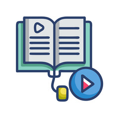 Fototapete - Open Book with Play Icon and Mouse Representing Interactive E-Learning and Digital Education