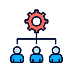 Poster - Organizational Chart with Gear Icon Representing Team Structure and Operational Management