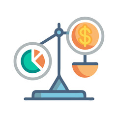 Aufkleber - Scale Balancing Pie Chart and Coin Icon Representing Financial Analysis and Economic Balance