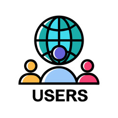Poster - Users with Globe Icon Representing Global Business and International Collaboration