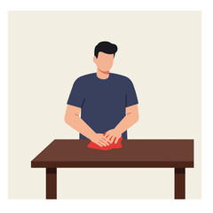 Poster - Man kneading dough on a wooden table in flat vector art style
