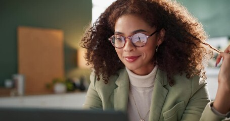 Poster - Business, African girl and typing on laptop in home for remote work, online company or store and web retailer. Woman, technology and confidence for internet startup with innovation and web enterprise