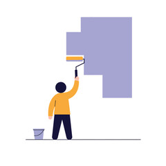 Poster - Person painting a wall with roller in flat vector art style