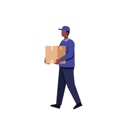 Poster - Delivery person carrying a package in a flat, minimal style vector illustration